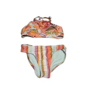 Wonder Nation Girls Tropical Floral and Striped Bikini